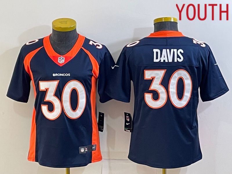 Youth Denver Broncos #30 Davis Blue Nike Game 2022 NFL Jersey->youth nfl jersey->Youth Jersey